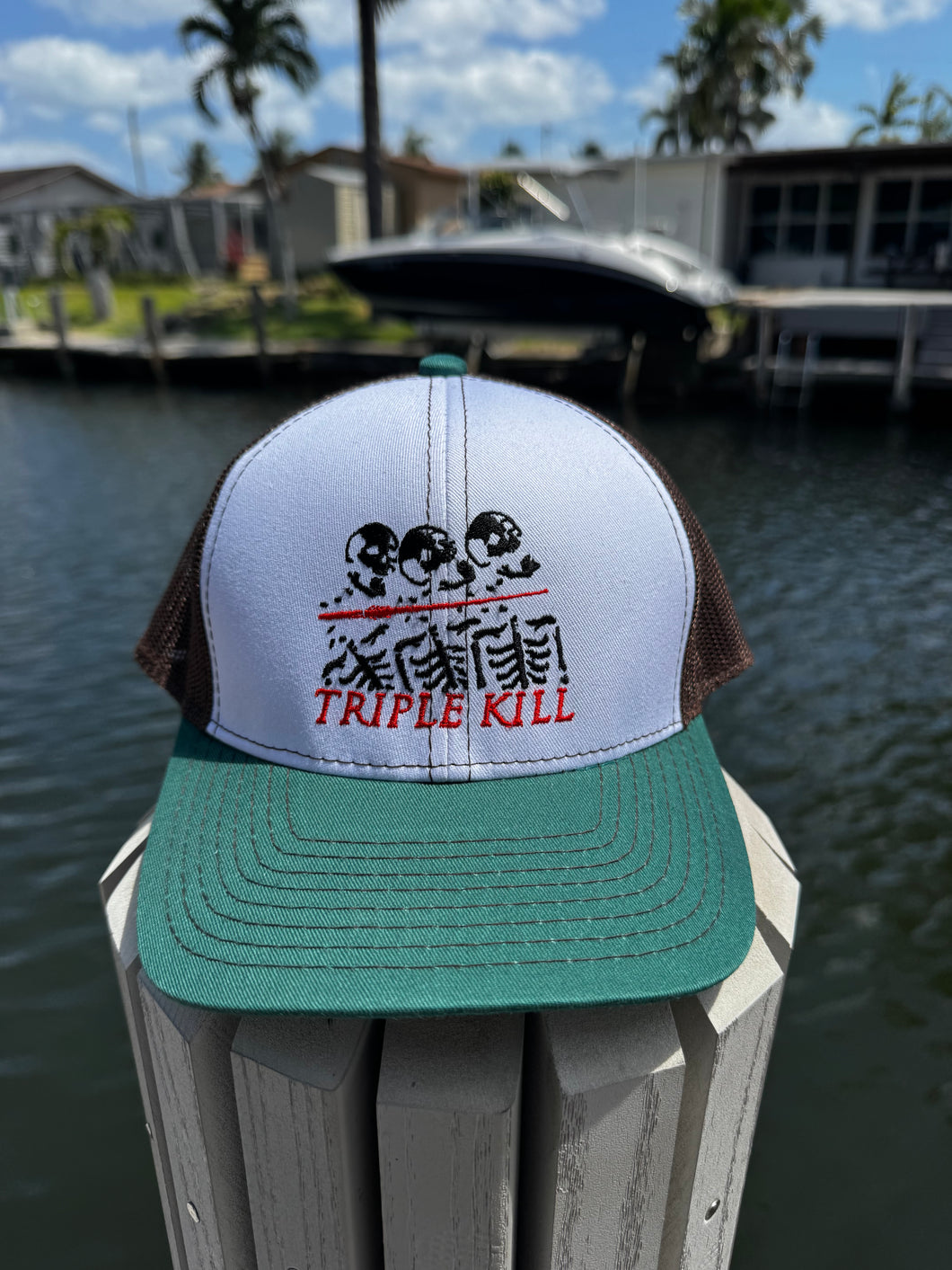 White/Green Trucker Triple Kill Skeleton Hat